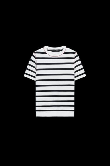 SHORT SLEEVE KNIT TOP WITH PIPED TRIMS - striped by Zara - Image 0