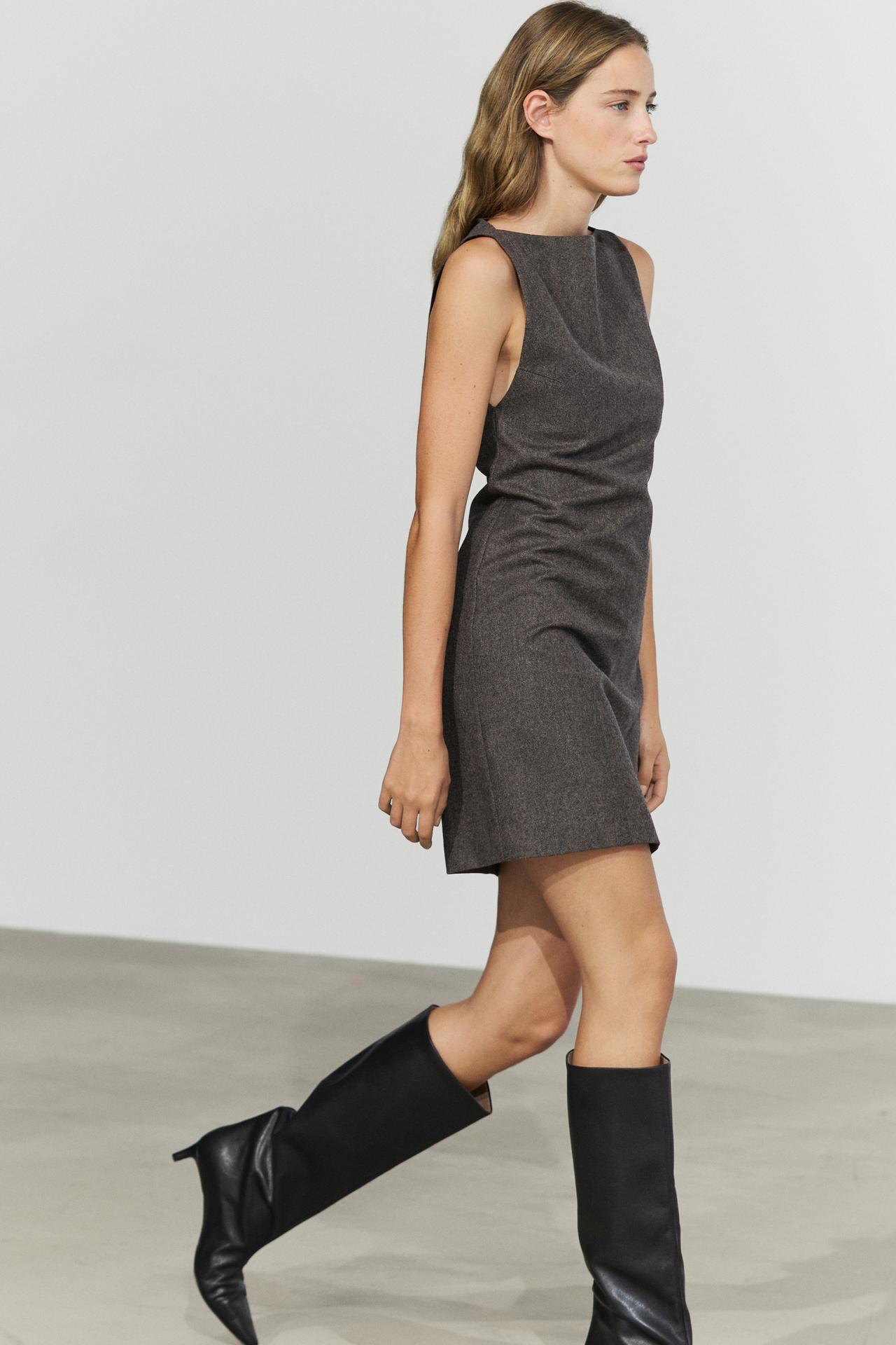 Wool blend boat neck mini dress — Black gold