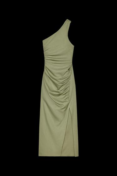 ASYMMETRIC MIDI DRESS WITH LINEN - mid khaki by Zara - Image 0