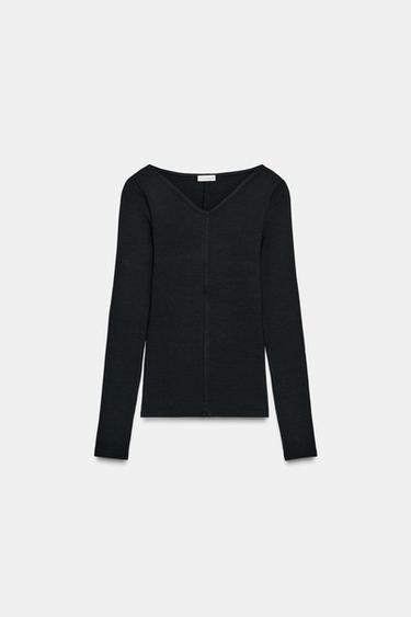 V-NECK T-SHIRT - Black by Zara