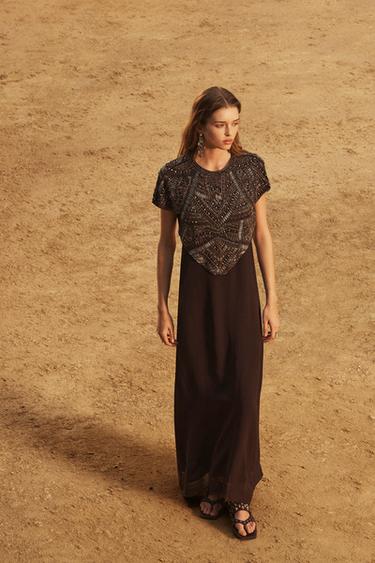 LIMITED EDITION EMBROIDERED TOP DRESS - Chocolate by Zara
