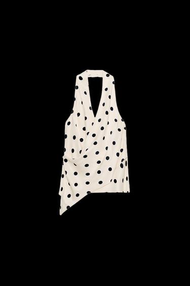 TOP SATINATO HALTER A POIS - Bianco / Nero di Zara - Immagine 0