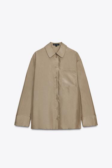 Zara ZW COLLECTION 100%絲質口袋襯衫 - 棕色