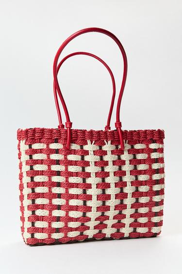MINI SAC SHOPPER EFFET TRESSÉ - Rouge de Zara