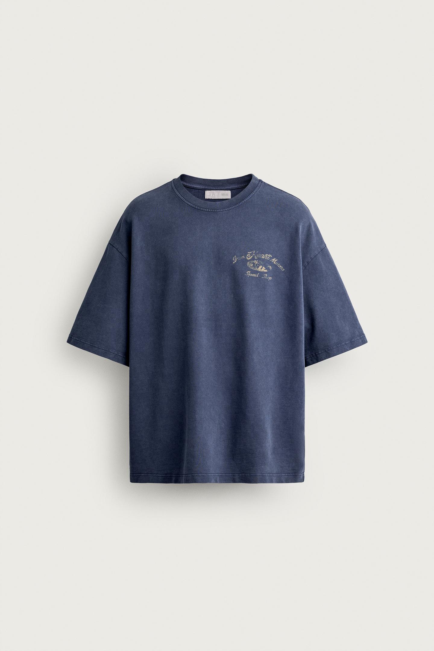 Мужская толстовка Zara Washed Printed Relaxed Fit, цвет: Тёмно-синий — фото 8