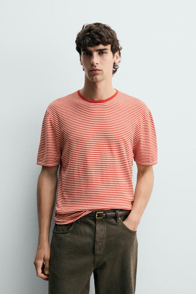 ZARA REGULAR FIT STRIPED KNIT T-SHIRT