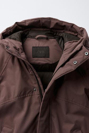 WATER-REPELLENT QUILTED COAT WITH HOODIE - Dark burgundy by Zara - Image 4