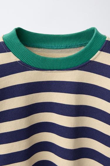 SWEATSHIRT WITH CONTRAST STRIPES - Ecru / Blue by Zara
