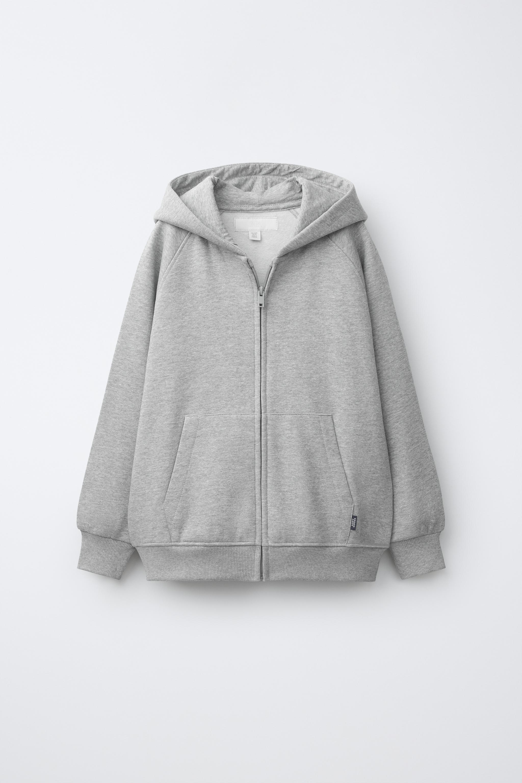 HOODED ZIP SWEATSHIRT — Gray marl
