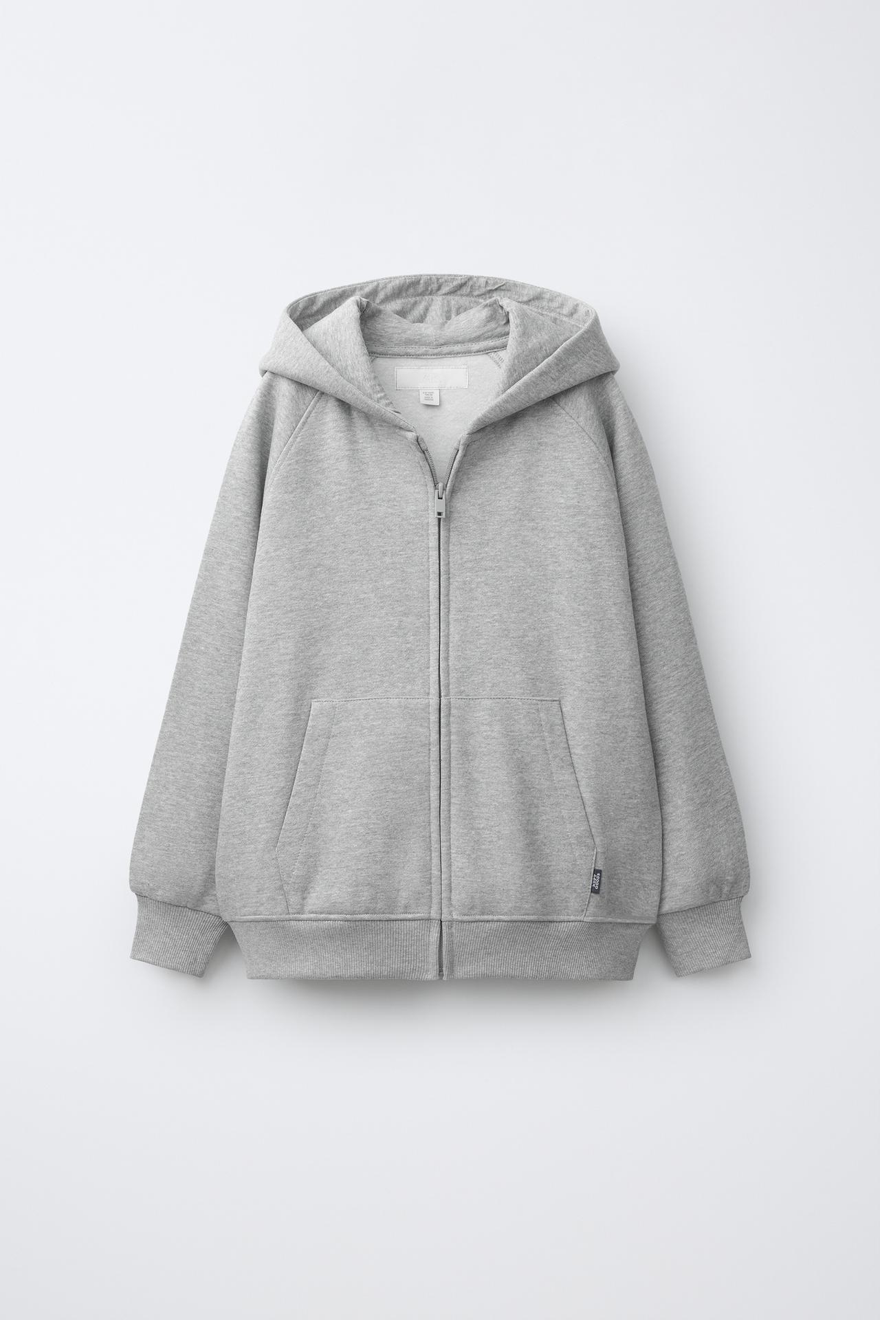 HOODED ZIP SWEATSHIRT — Gray marl