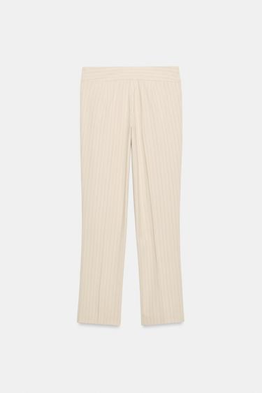 PANTALON DROIT À RAYURES - Sable de Zara - Image 1