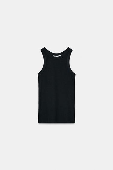 Zara BASIC SLEEVELESS T-SHIRT - Black