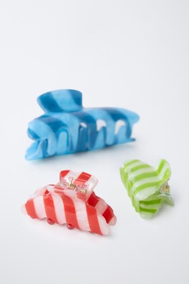 3-PACK OF STRIPED HAIR CLIPS - Blue by Zara - Image 1