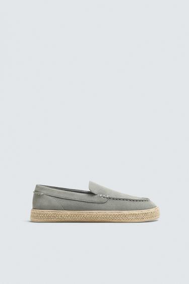 LEATHER AND JUTE LOAFERS - Blue by Zara