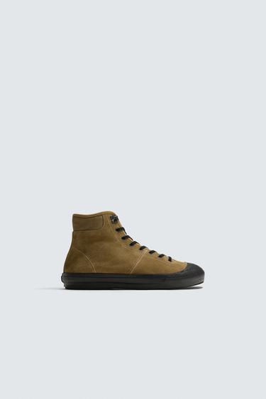 LEATHER HIGH-TOP TRAINERS - LIMITED EDITION - Camel Brown by Zara