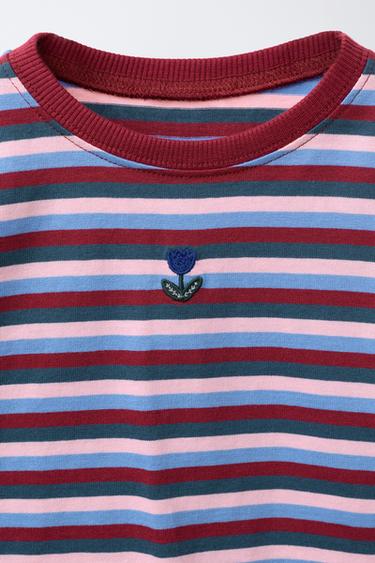 WOVEN STRIPE EMBROIDERED T-SHIRT - Multicoloured by Zara - Image 2
