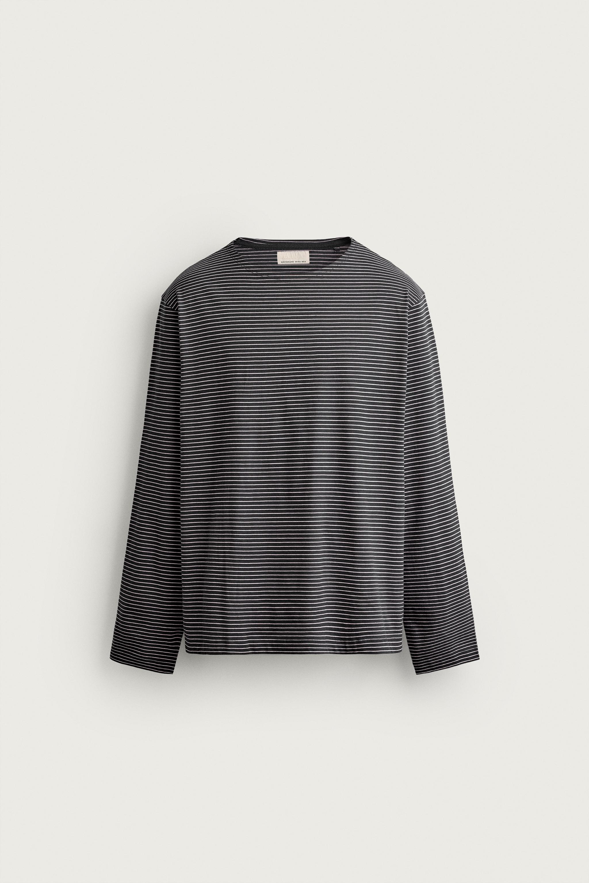 JACQUARD STRIPED T-SHIRT — Navy blue