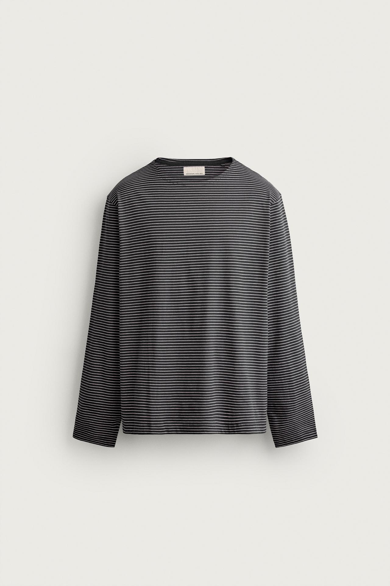 JACQUARD STRIPED T-SHIRT — Navy blue