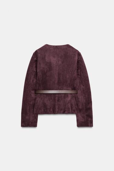 FAUX SUEDE BLAZER WITH BELT - Burgundy by Zara - Image 6