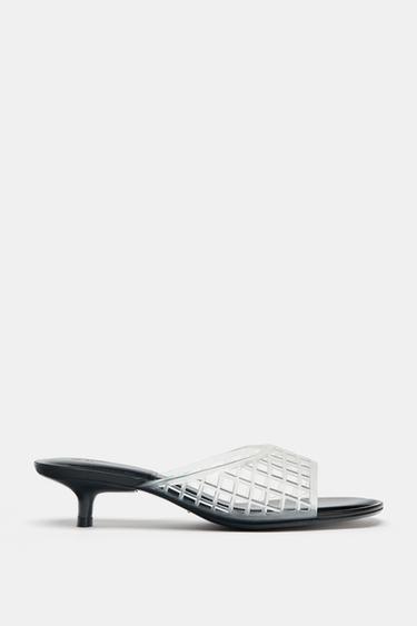Zara RUBBERIZED EFFECT KITTEN HEELED MULES - Transparent