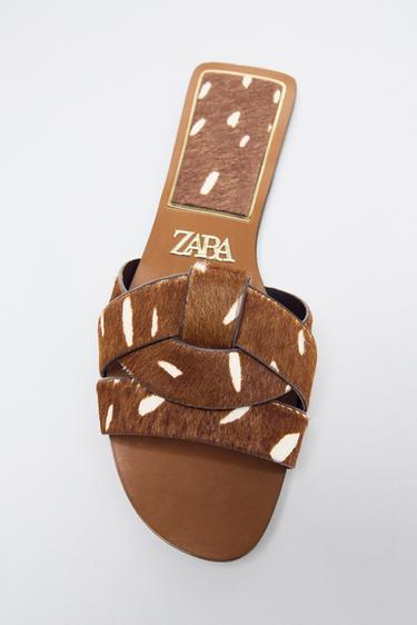 CROSSOVER LEATHER SANDALS WITH SHEEPSKIN - Multicoloured by Zara