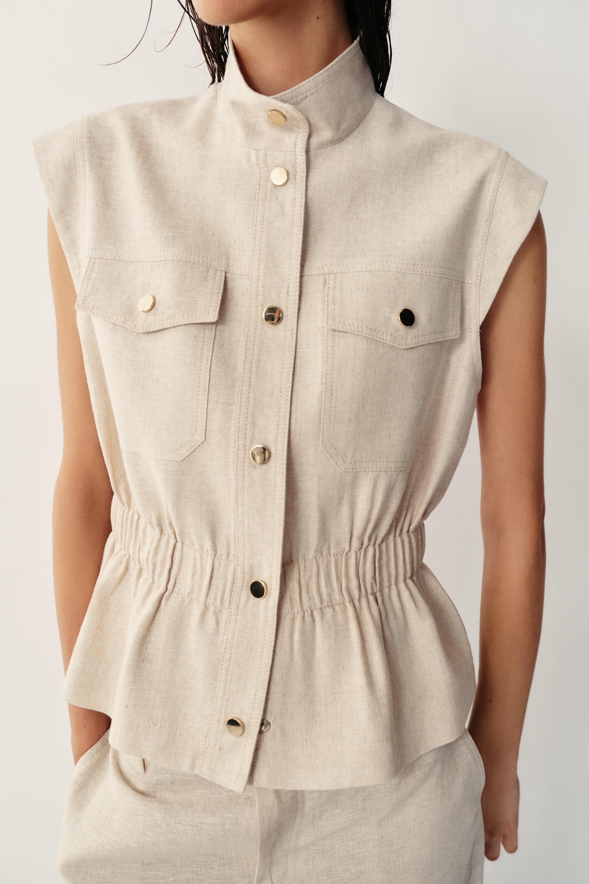 Женские жилеты Zara LINEN BLEND POCKET VEST — фото 3