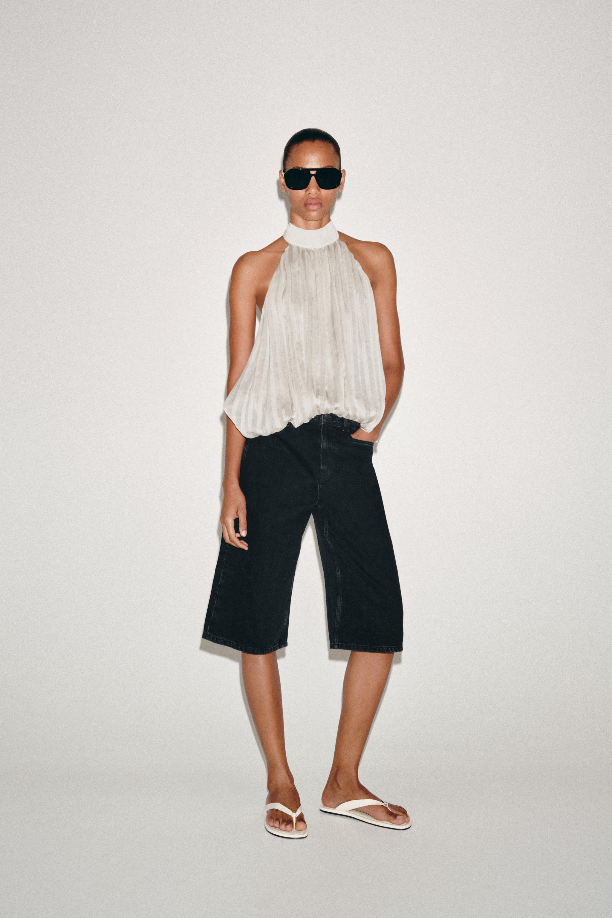 ZW COLLECTION PLEATED HALTER TOP — Pearl / Beige