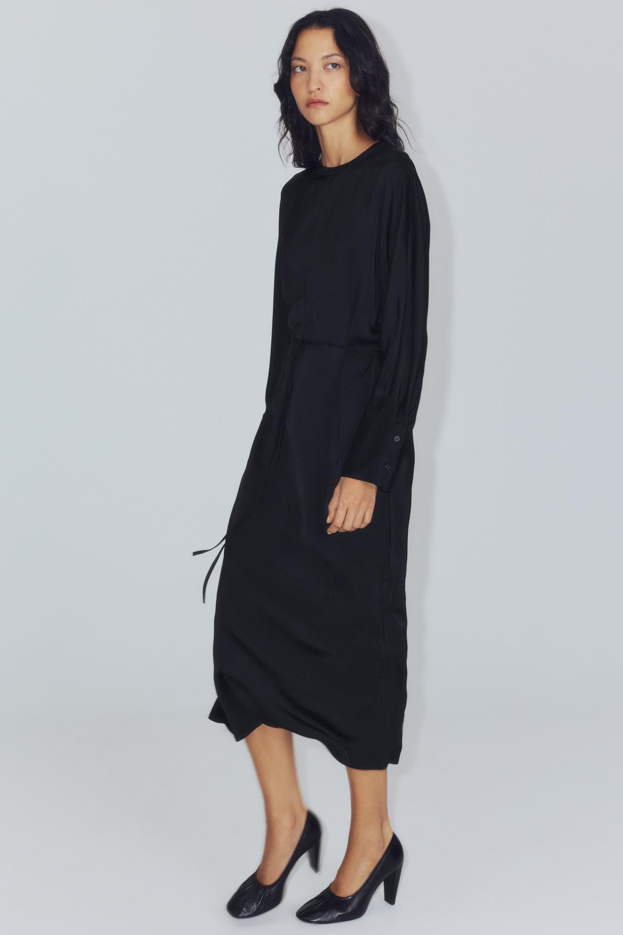 ZW COLLECTION SATIN BELT DRESS — Black