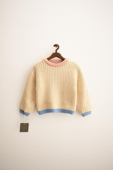 Zara ZARA TIMELESS - CHUNKY KNIT SWEATER WITH CONTRAST TRIM - Light yellow