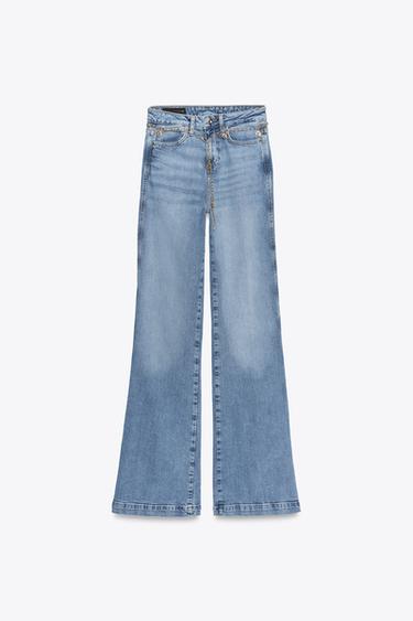 Zara BOOTCUT TRAPERICE VISOKOG STRUKA S REMENOM S LANCEM Z1975 – Plava