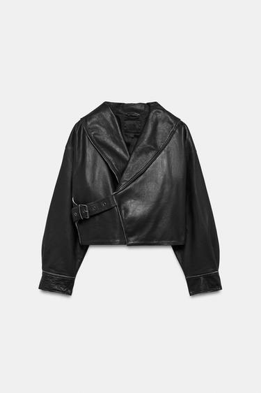 ZW COLLECTION 100% LEATHER BUCKLE JACKET - Black by Zara