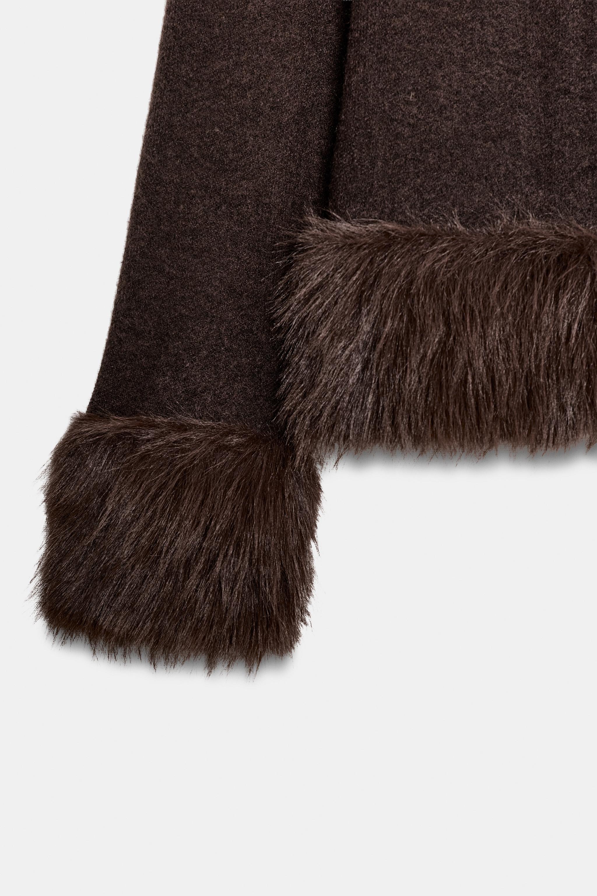 コントラストニットフェイクファージャケット - ブラウン | ZARA Japan