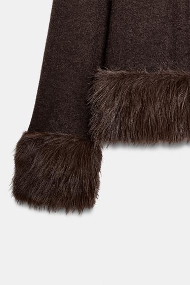 CONTRAST KNIT FAUX FUR CARDIGAN - Brown by Zara - Image 6