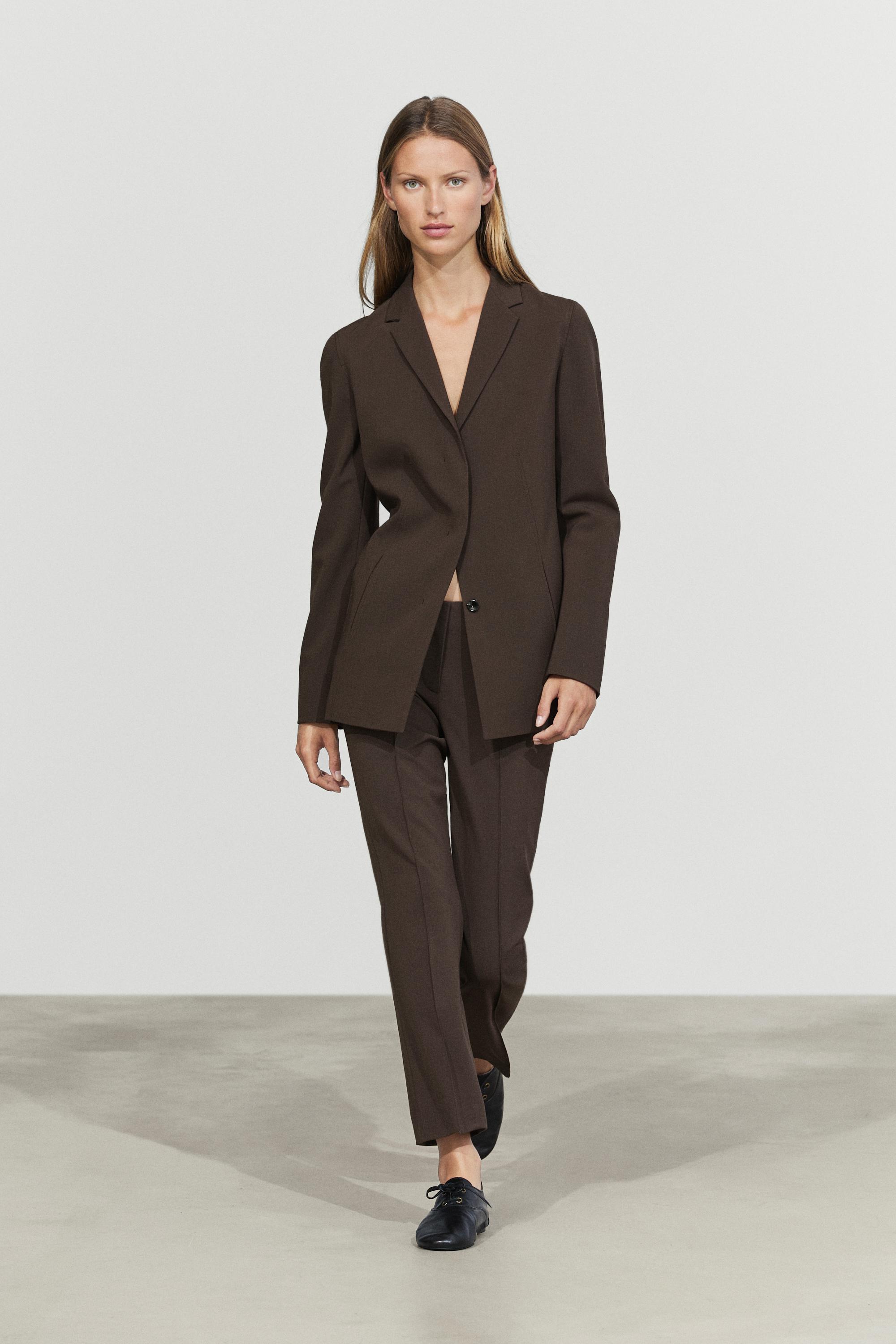 Fluid wool-blend blazer — Brown