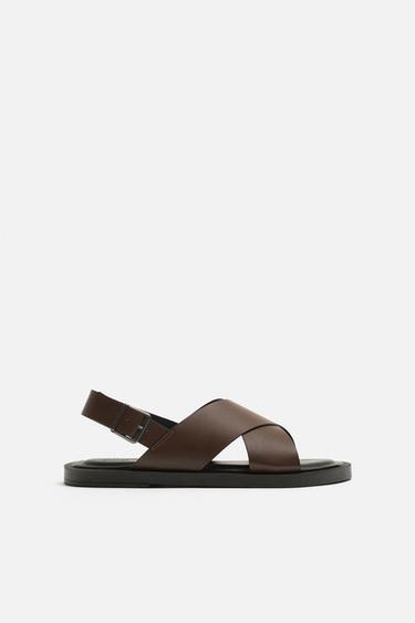 Zara CROSSED STRAP SANDALS - Brown