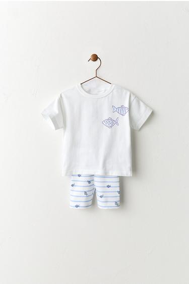 FISH PRINT T-SHIRT AND CYCLING LEGGINGS SET - Blue/White by Zara