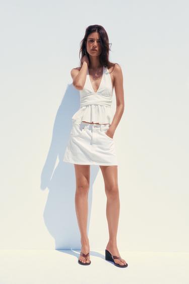 Zara RUFFLED HALTER TOP - White - Image 0