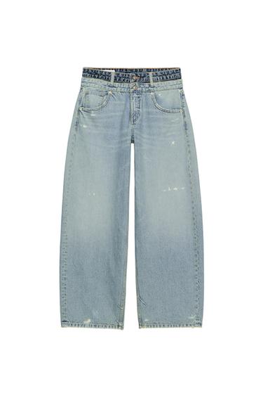 JEANS TRF CINTURA CONTRASTE TIRO MEDIO - Celeste de Zara