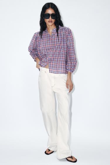 BLUSA CUADROS CUELLO REDONDO - Multicolor de Zara - Imagen 0