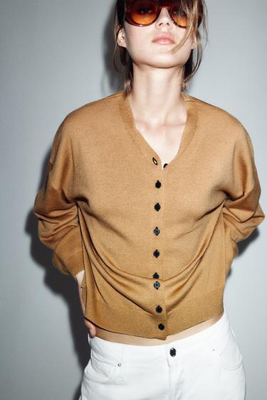 CHAQUETA PUNTO CUELLO PICO - Tostado de Zara