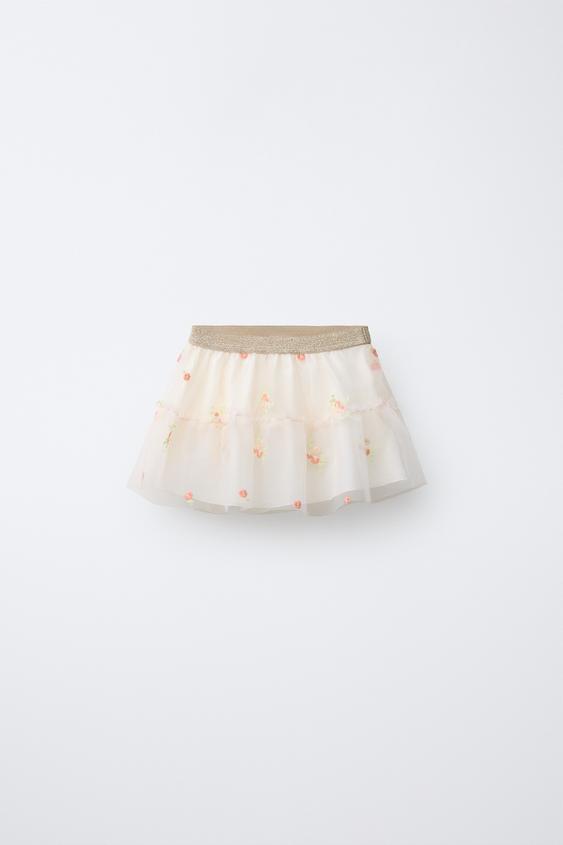 FALDA TUL FLORES BORDADAS - Crudo | ZARA España