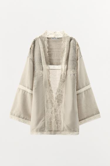 PEIGNOIR PLIS DENTELLE LIMITED EDITION - Blanc cassé de Zara - Image 3