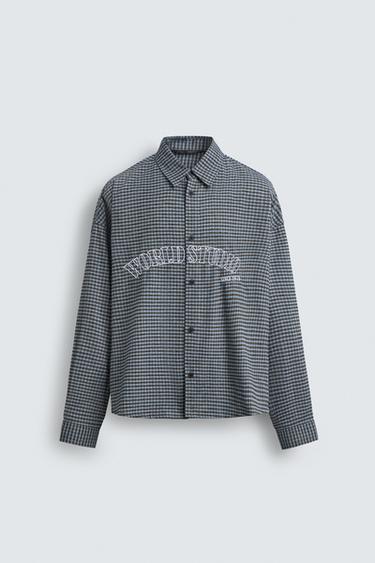 EMBROIDERED CHECK SHIRT - blue/black by Zara