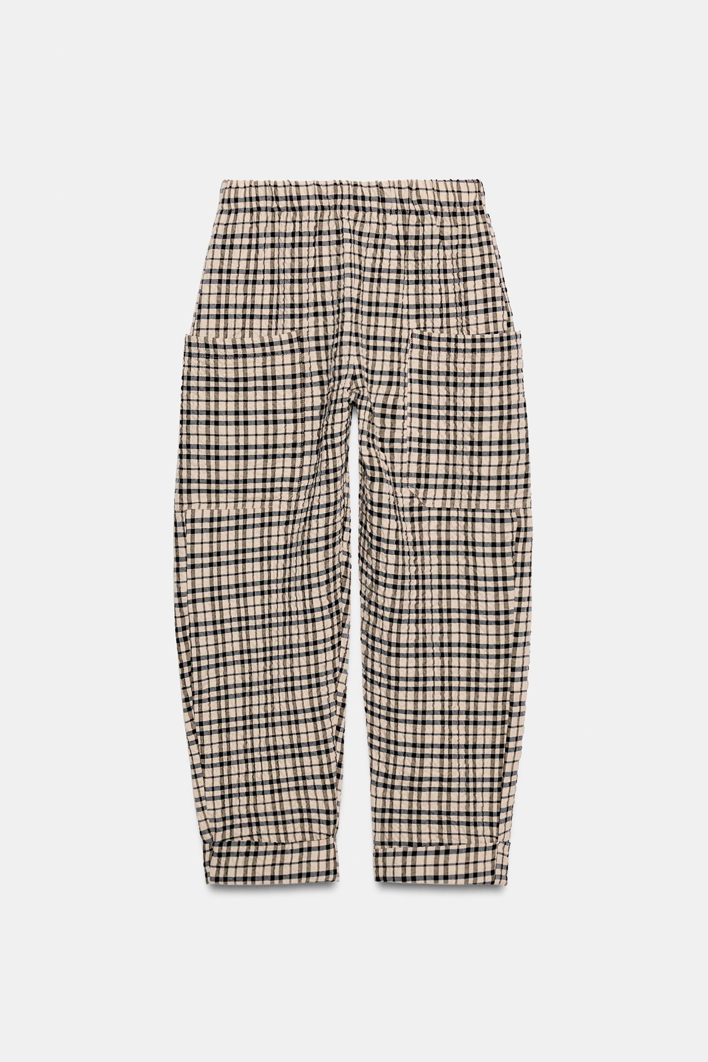 Женские брюки Zara Plaid Pants with Elastic Waistband, цвет: Песочный / Коричневый — фото 5