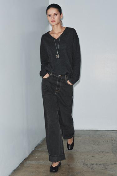 ZW COLLECTION BAGGY MID-WAIST JEANS - Black by Zara