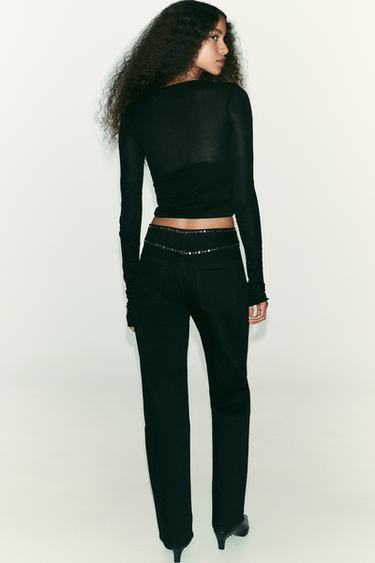JEAN Z1975 DROIT LONGUEUR LONGUE TAILLE HAUTE CLOUS - Noir de Zara - Image 2