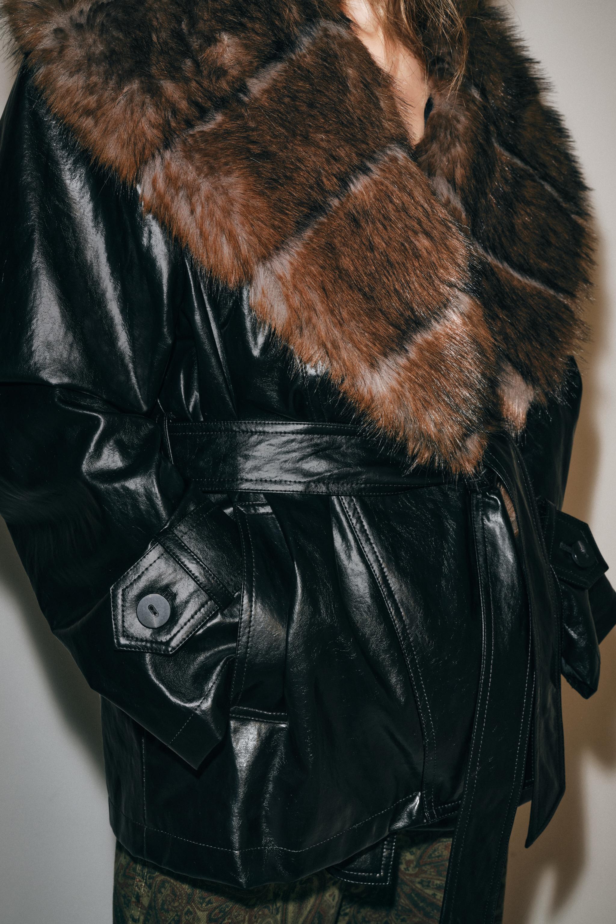ZWコレクション フェイクレザー トレンチコート - ブラック | ZARA