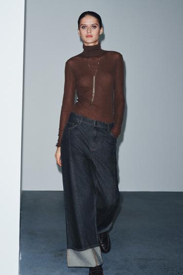 Zara ZW COLLECTION 中腰寬管牛仔褲 - 藍色 - 圖片 0