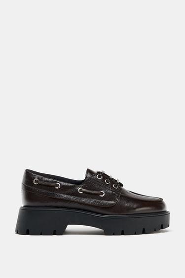 LEATHER PLATFORM LOAFERS - Brown by Zara