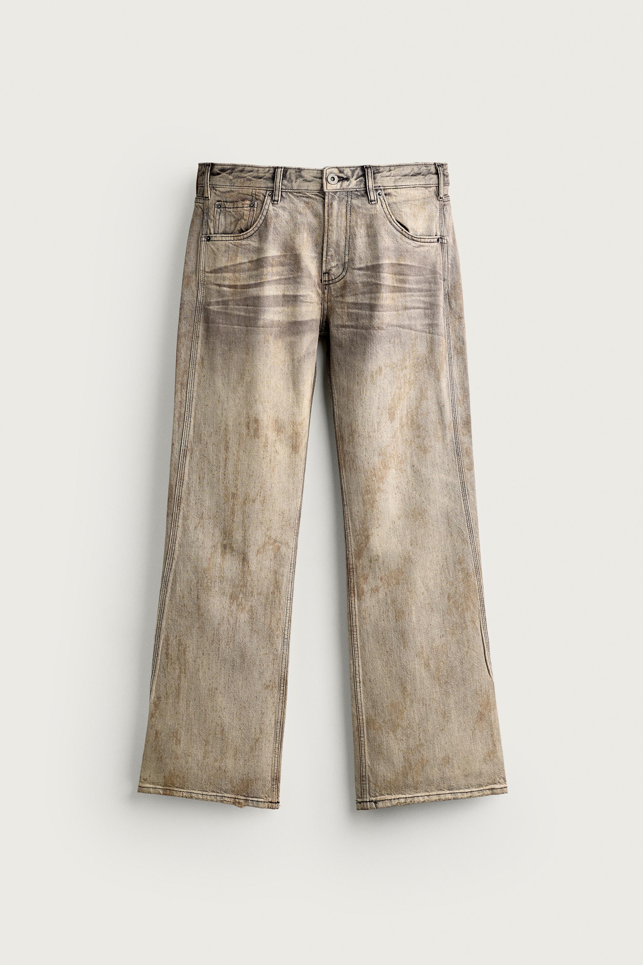 LOW-RISE VINTAGE-EFFECT BOOTCUT JEANS — Light gray